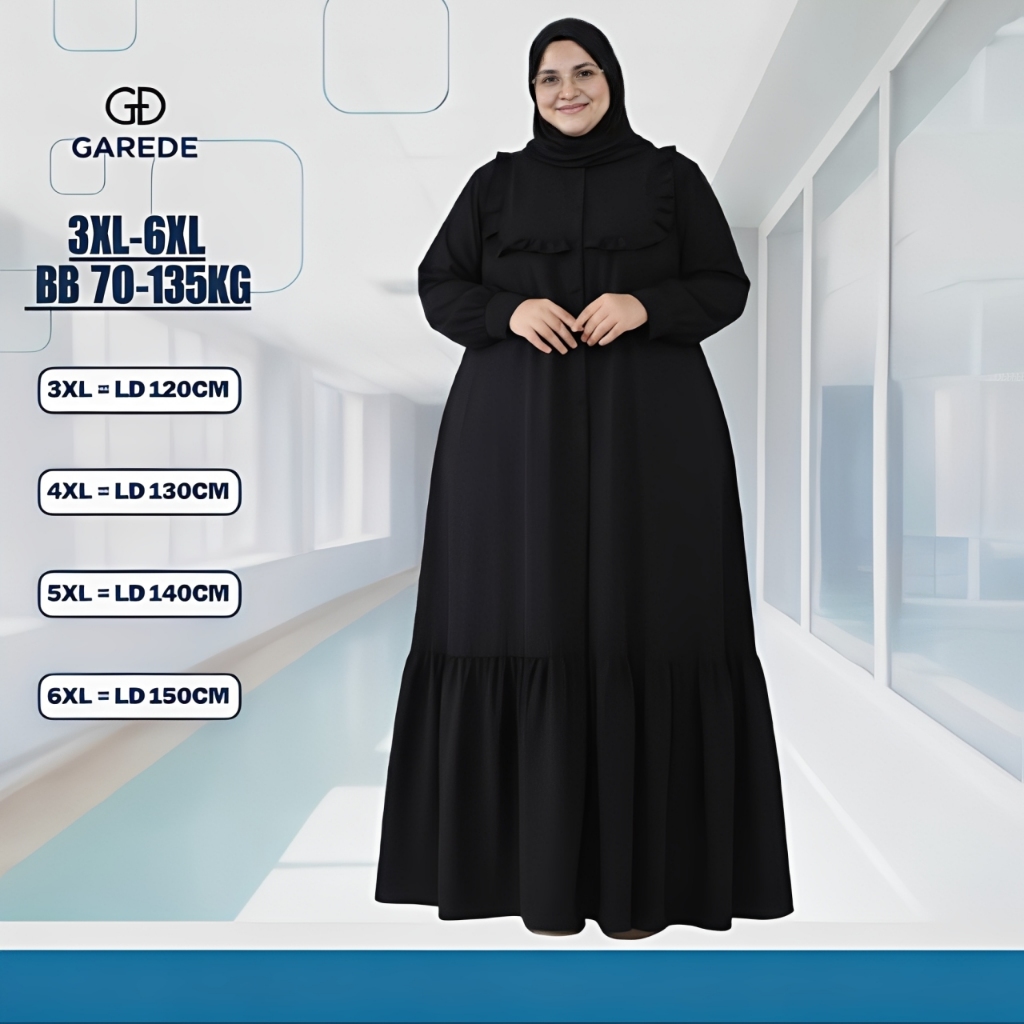 Garede - Gamis Jumbo LD 120 130 140 150 Putih Mewah Elegan Crinkle Premium Baju Lebaran Terbaru