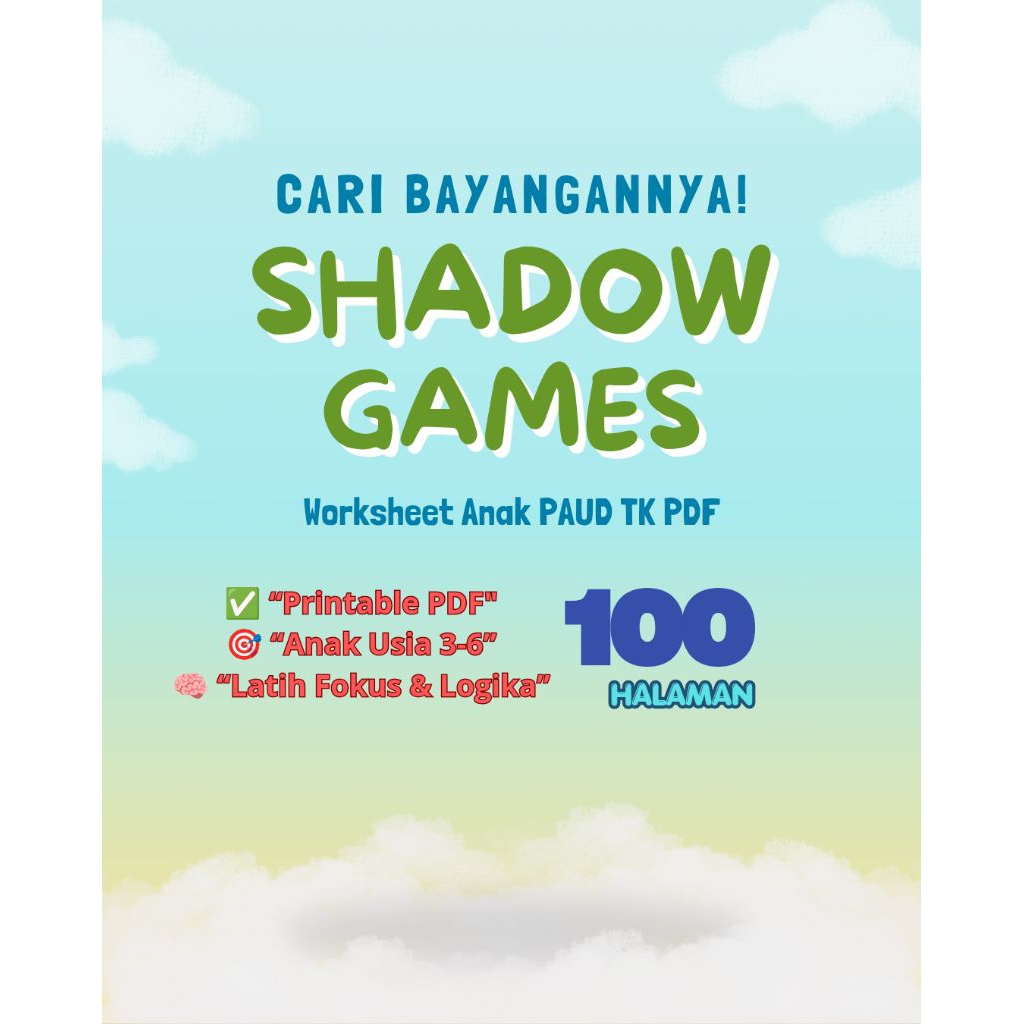 Worksheet Anak Shadow Game PAUD TK | Tebak Bayangan Seru | Latihan Kognitif & Motorik Halus | Printa