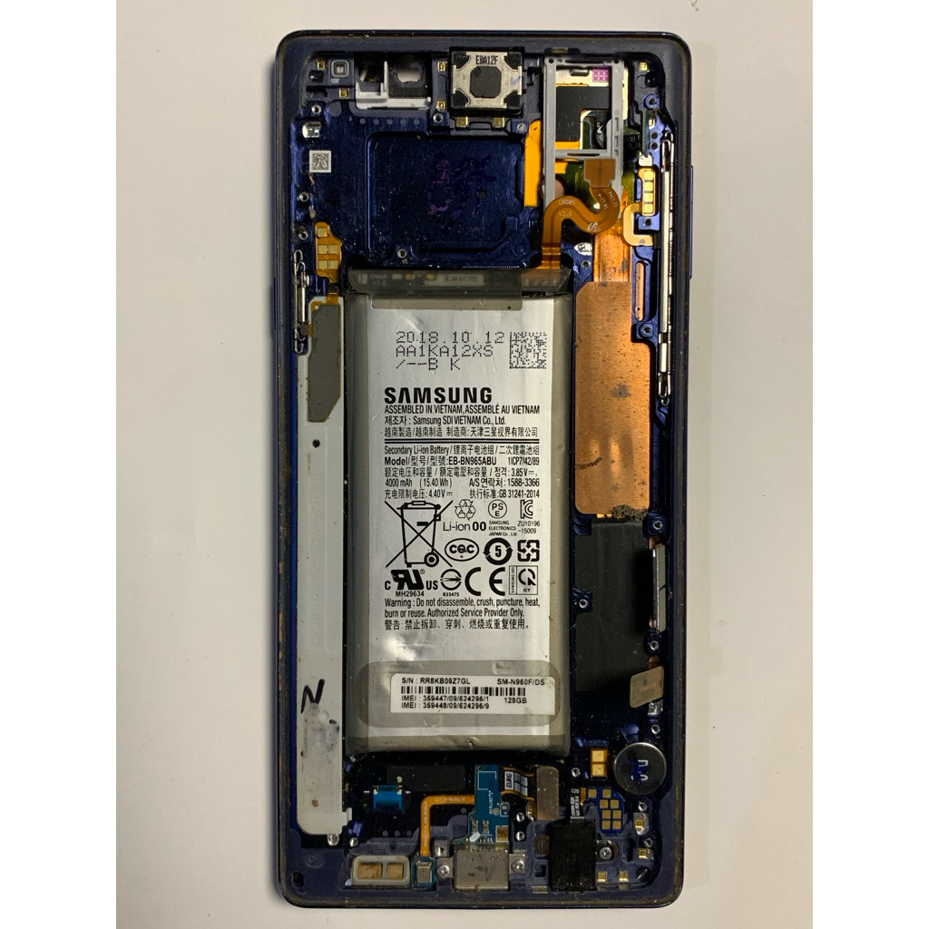 Frame+battrey+papan cas (bazzel warna biru) // Samsung Galaxy note 9 (Ori copotan)