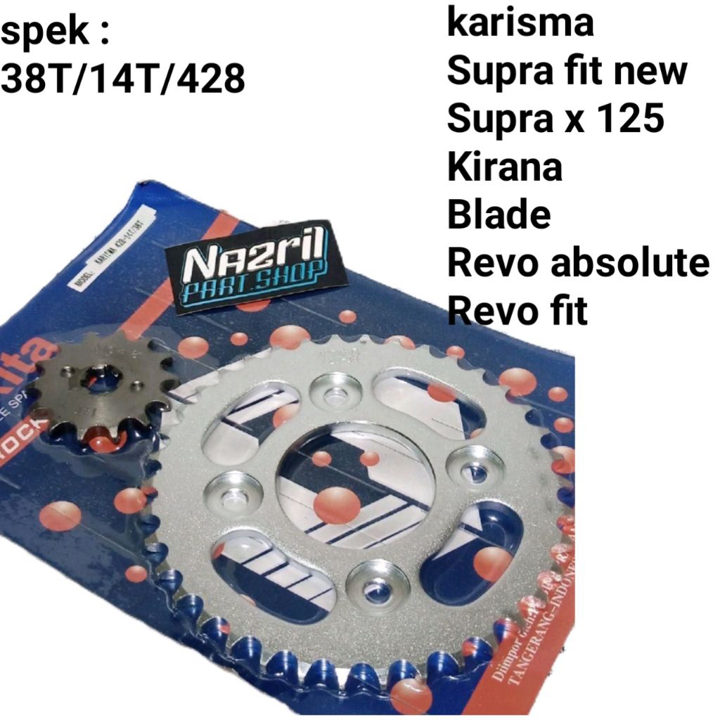 gear gir set depan belakang supra fit new karisma supra x 125 revo blade kharisma 428/14T/38T