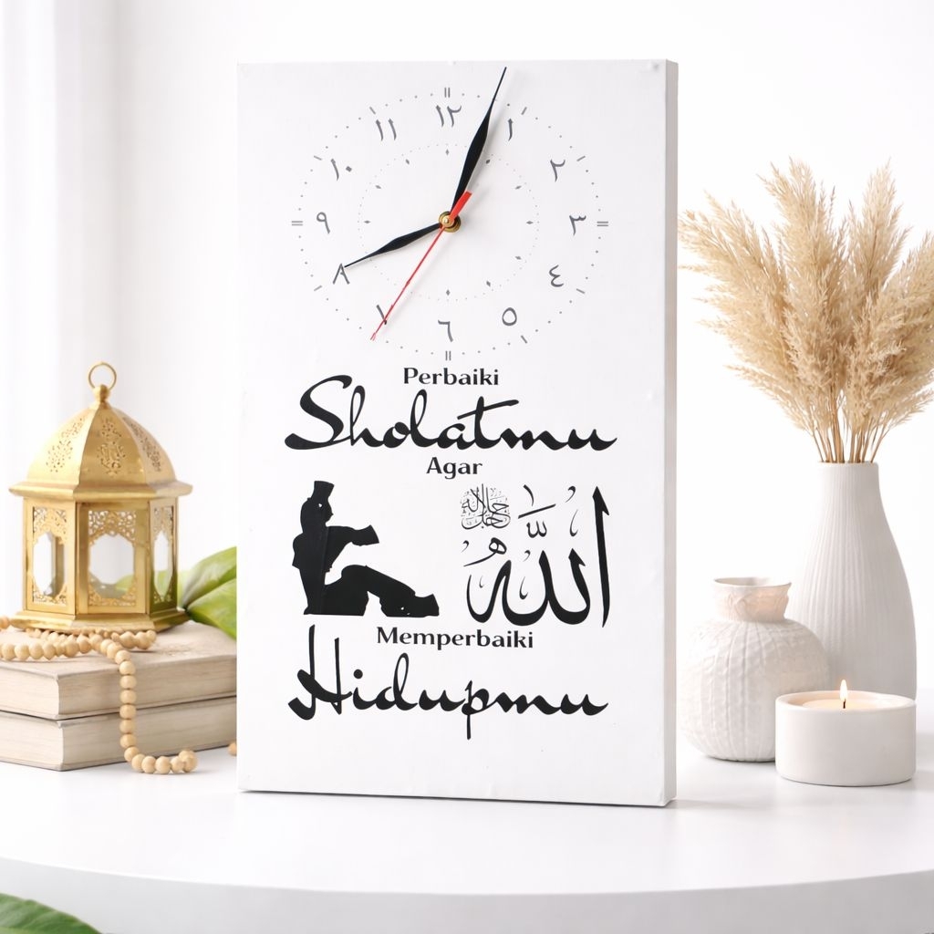 Jam dinding islami jam dinding pengingat sholat model (PS putih) jam dinding sholatlah nak jam dindi