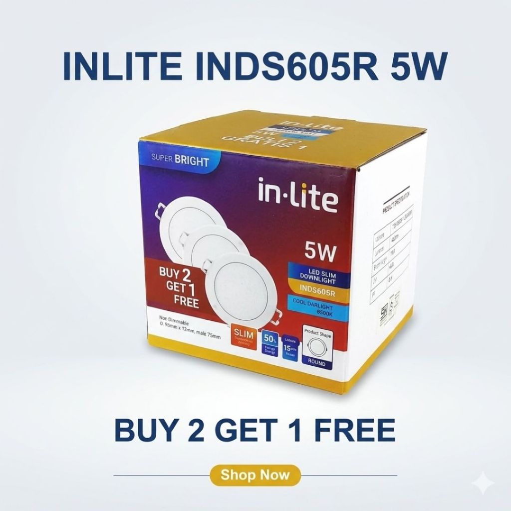 [2 GRATIS 1] INLITE Downlight 5W INDS605R INBOW Bulat Slim