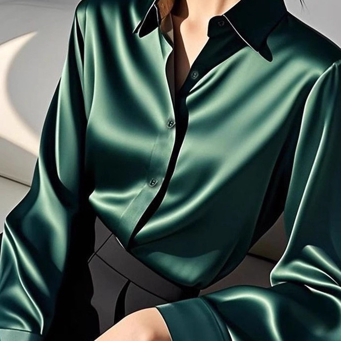 Koleksi Tahun Baru Kemeja Satin Hijau Tua