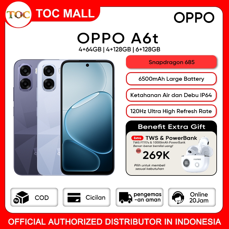 [NEW] OPPO A6t 6/128GB (6GB+6GB Extended RAM) Snapdragon 685 Garansi Resmi OPPO Indonesia