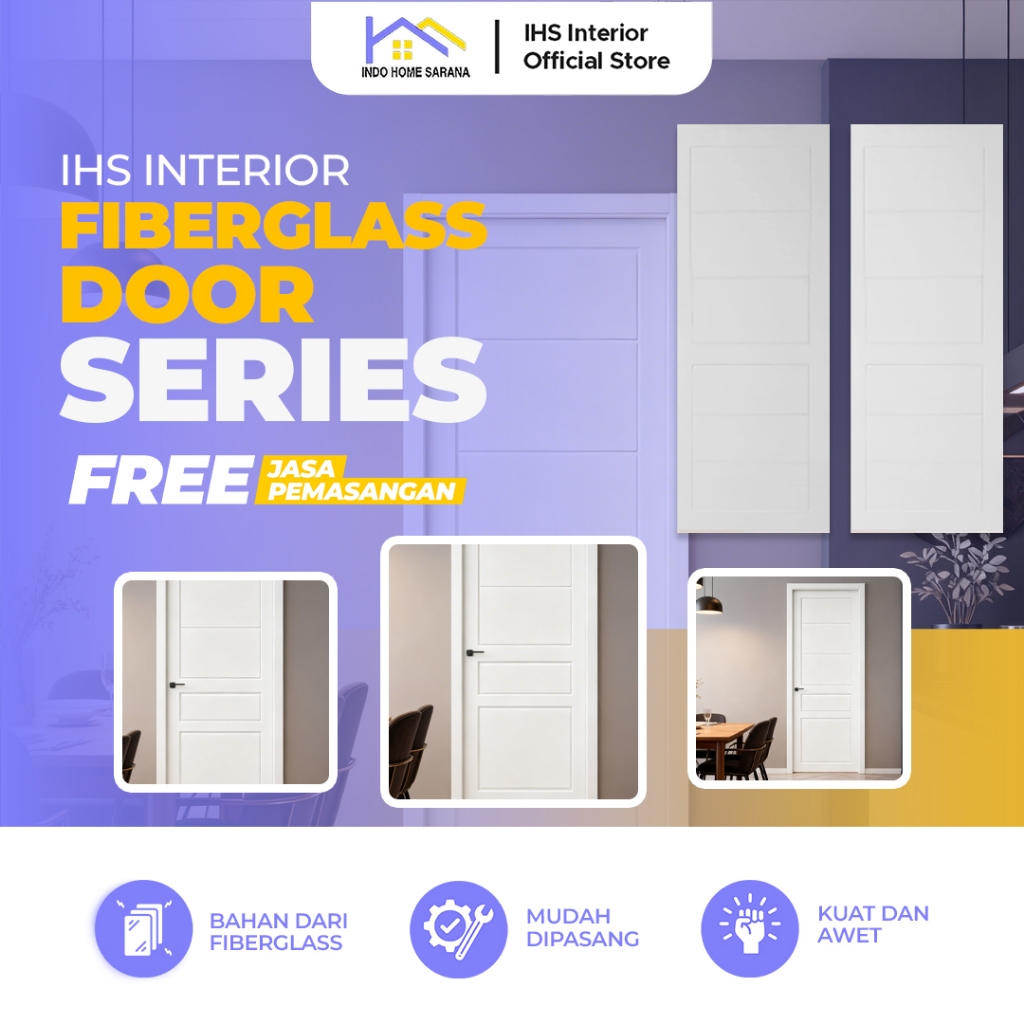 Pintu Fiberglass Premium Pintu Kamar & Pintu Rumah Anti Rayap Tahan Air Kedap Suara Minimalis Modern