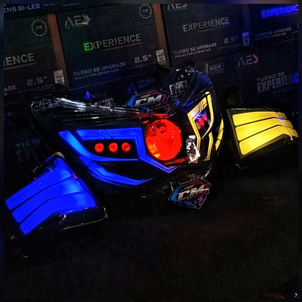 HEADLAMP SET LAMPU DEPAN SET CUSTOM DOUBLE BILED AES EXPERIENCE LAZY EYES RGB SEIN RGB YAMAHA NMAX O