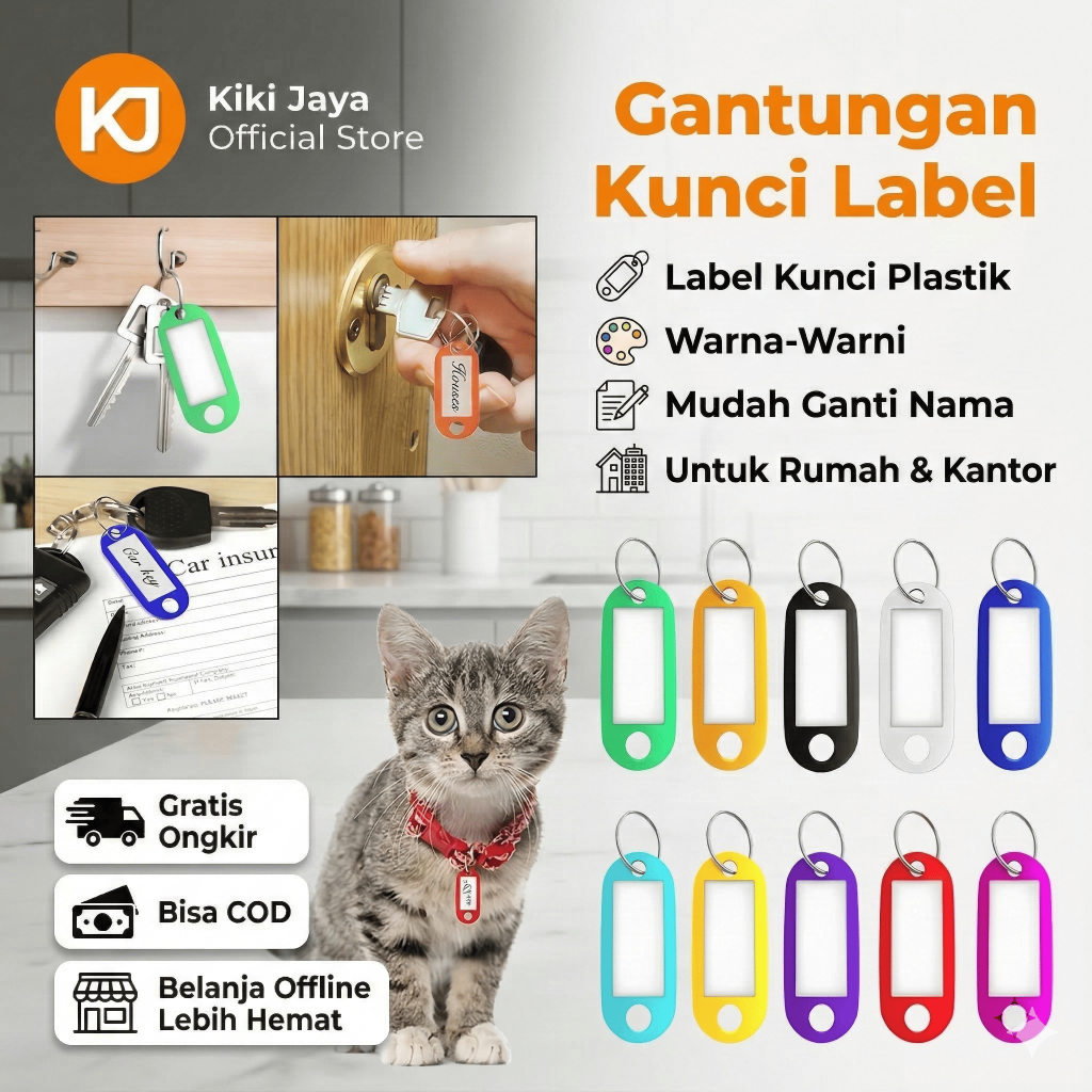 [KIKI] Gantungan Kunci Label Nama Keychain Tag Name Plastik Mika Ring Simpel Untuk Rumah Kantor Kos 