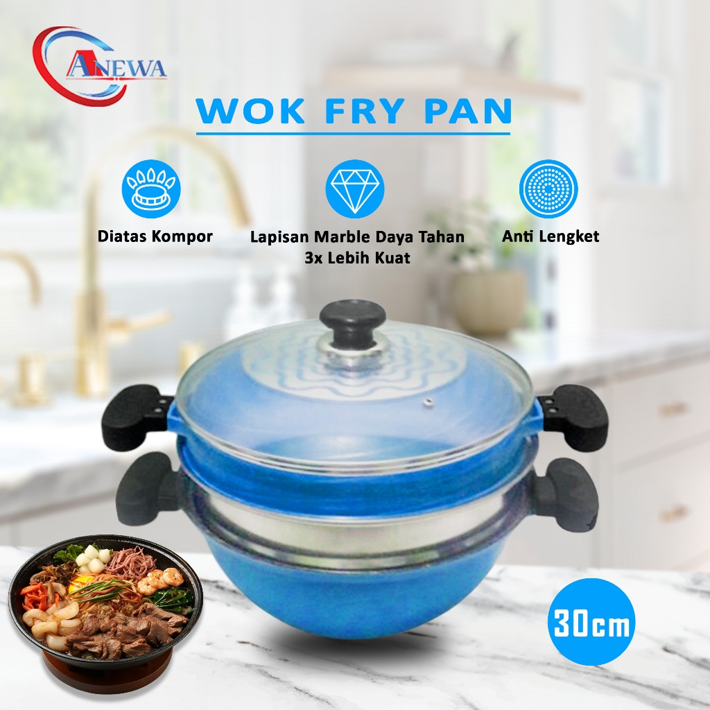 Anewa wok fry pan wajan penggorengan tanpa minyak Kitchenware Marble pan