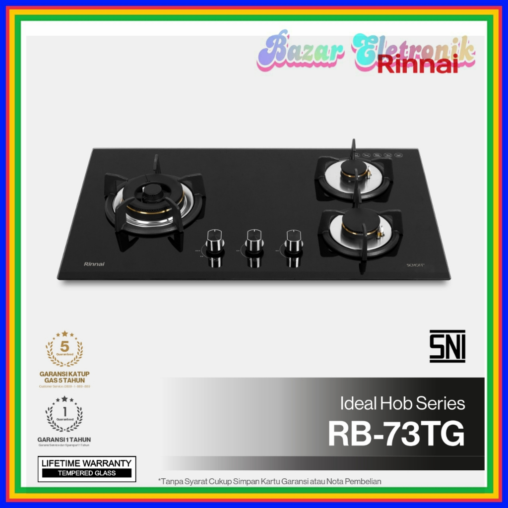 KOMPOR GAS RINNAI TANAM RB 73 TG / KOMPOR GAS RINNAI TANAM 3 TUNGKU KACA / KOMPOR GAS RINNAI 3 TUNGK