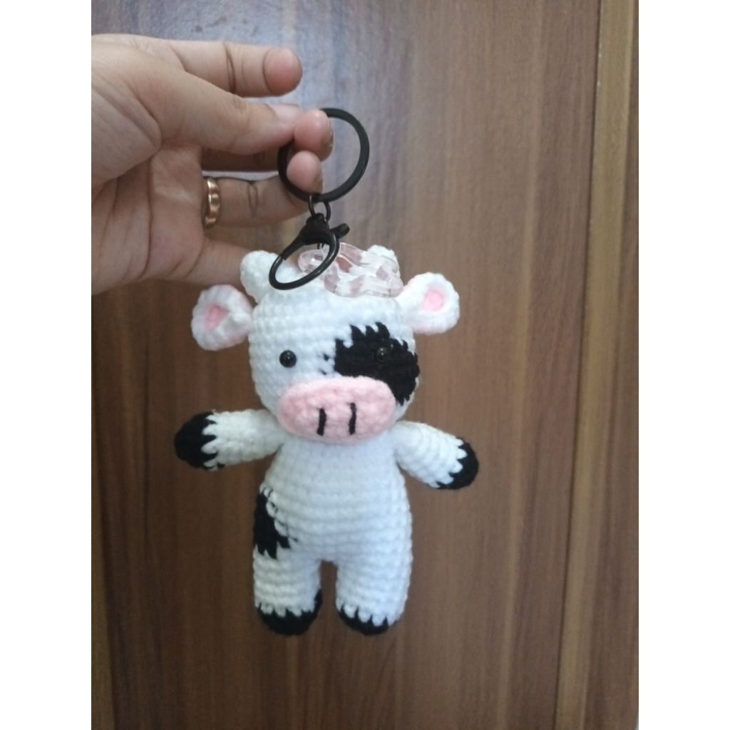 Gantungan Kunci Sapi | Keychan Sapi Rajut | Boneka Rajut Sapi