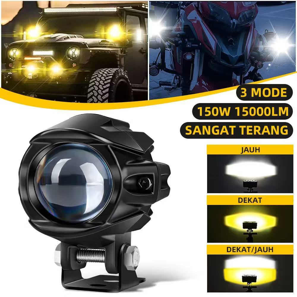 Lampu LED Motor 150W Cut Off Tembak Laser High Low Beam 2 Warna Putih Kuning Super BrightLampu LED M