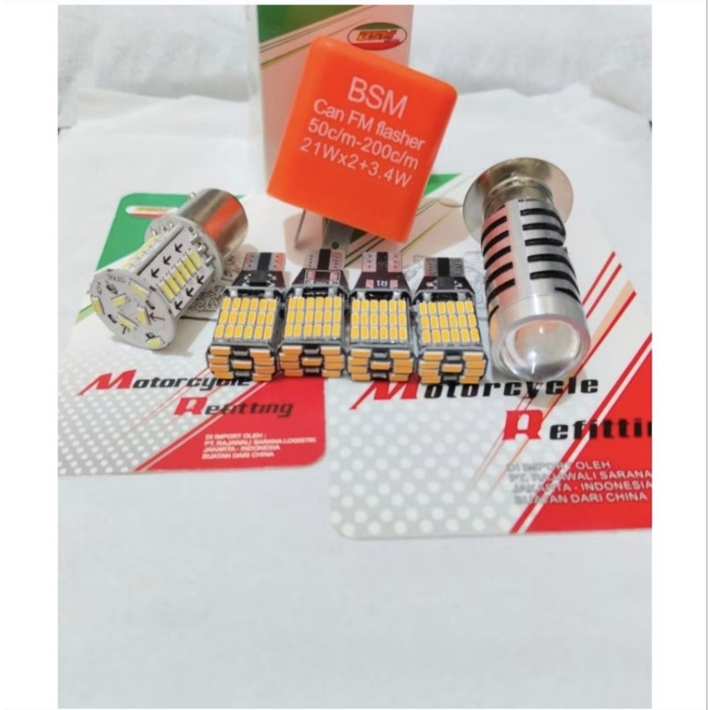 paket Lampu motor 7 in 1 lampu depan laser 2warna + 4sen dajjal 45led sein kuning + Stoplampu belaka