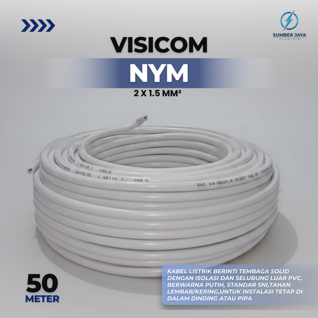 Visicom  Kabel Listrik NYM 2x1.5 mm 50 Meter - Kawat Tembaga Murni SNI LMK Original