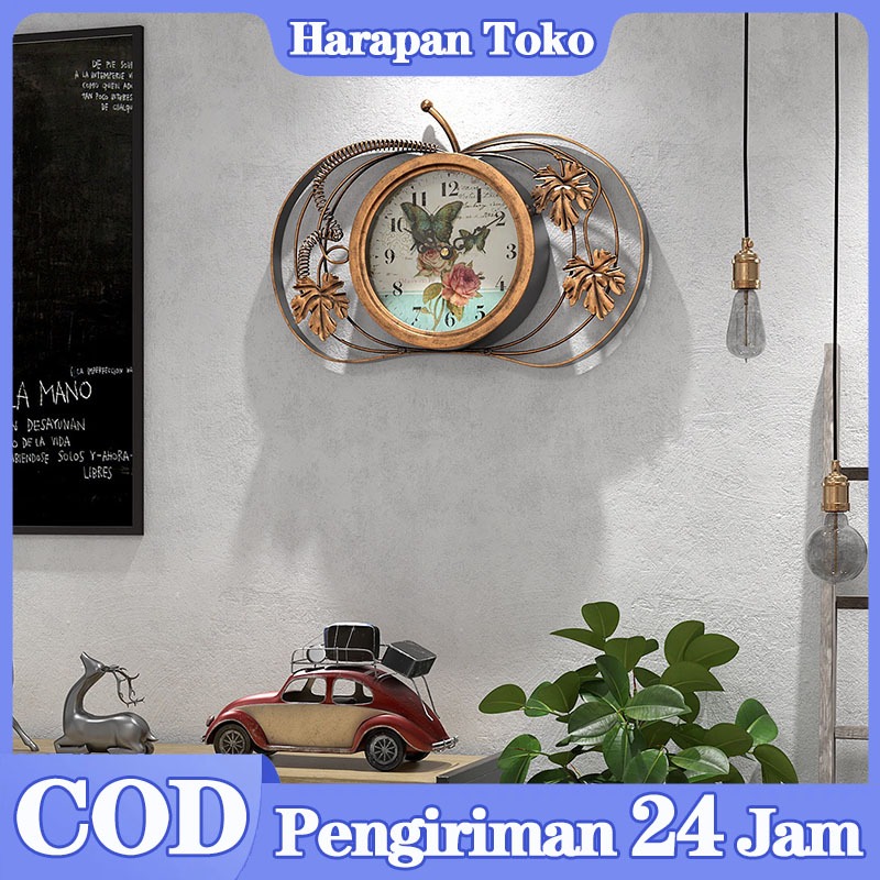 Jam Dinding Berbentuk Apel Klasik  Dekorasi Dinding Jam Kupu-Kupu Dan Mawar Prancis