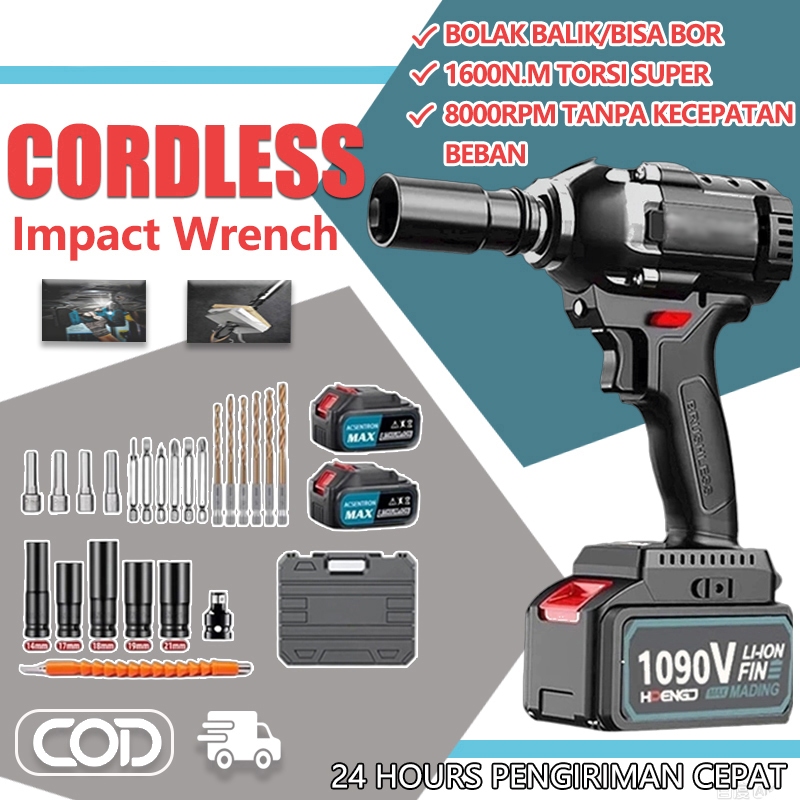 NEW Cordless Impact Wrench 1090V Impact Wrench Cordless 588V Baterai Brushless lmpact Wrench