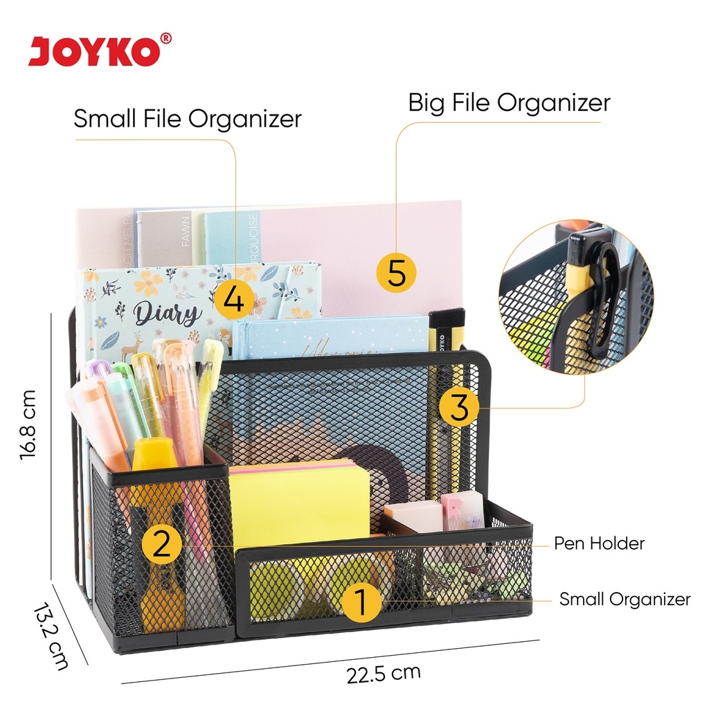 TEMPAT PENSIL MEJA (Joyko Desk Set DS-21) | Desk Holder Jaring Besi (Pen Holder Metal) Organizer Kan