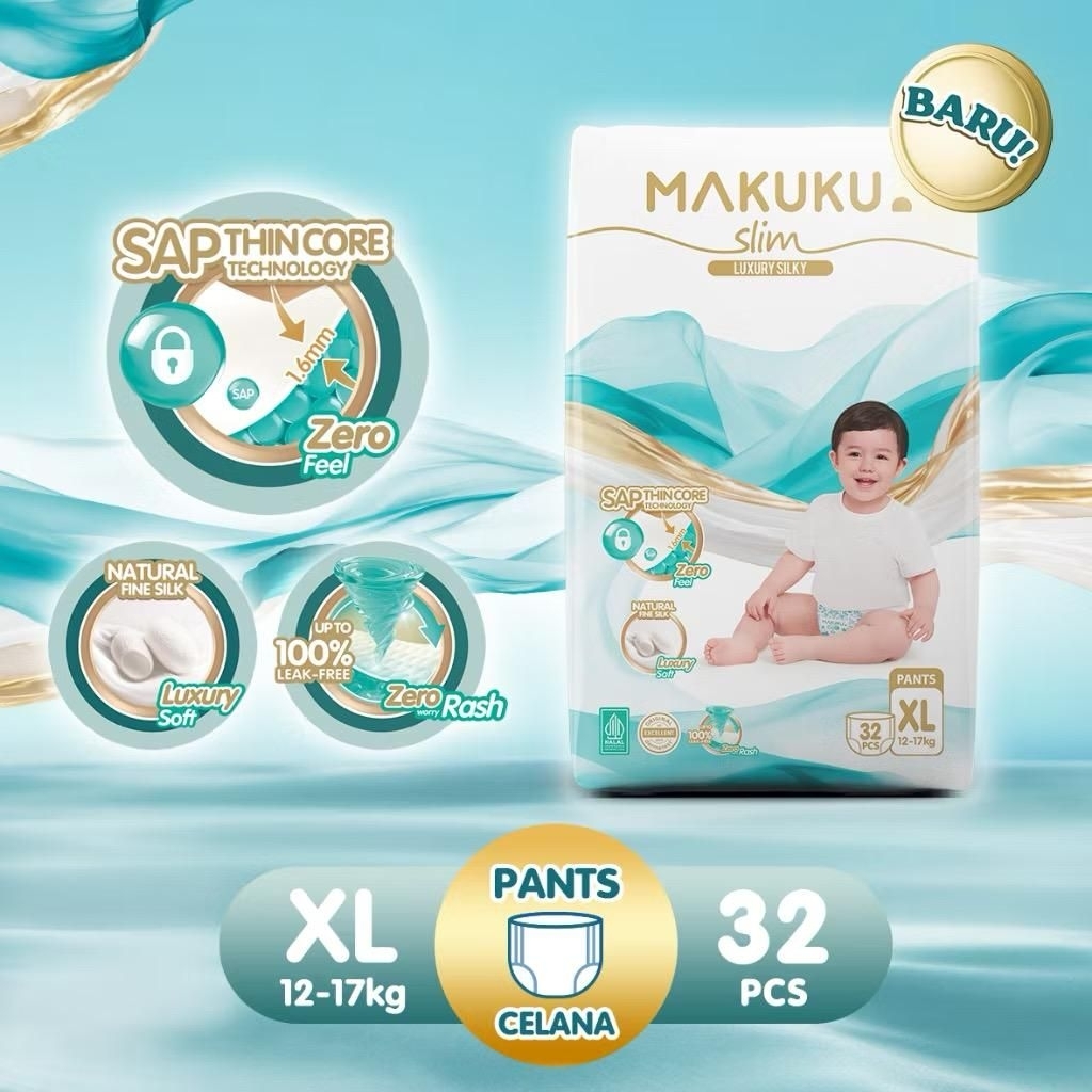 MAKUKU SAP Diapers Slim Pants XL32 - MAKUKU Popok Celana Slim XL 32