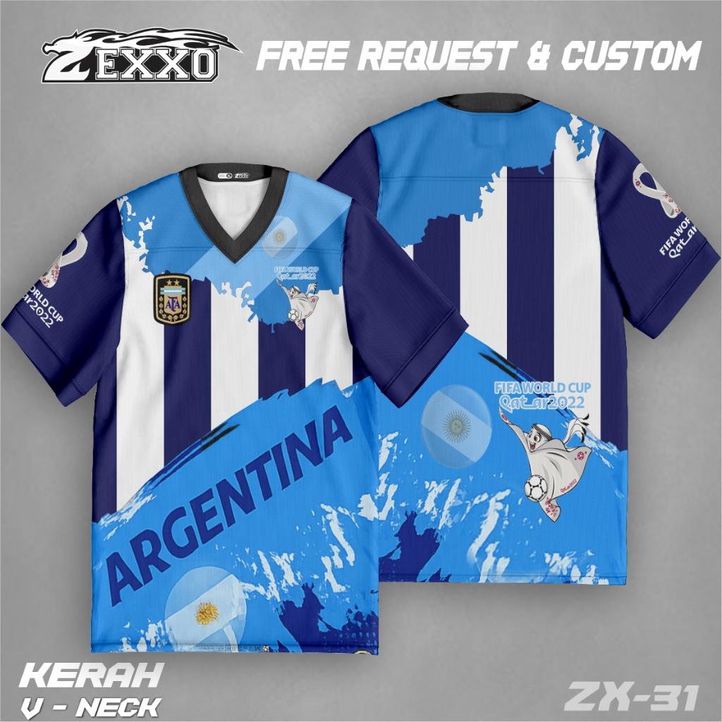 ZX 031 Jersey Argentina Fifa World Cup Qatar2022 Kaos Jersey Pria Wanita Bisa Request Free Custom