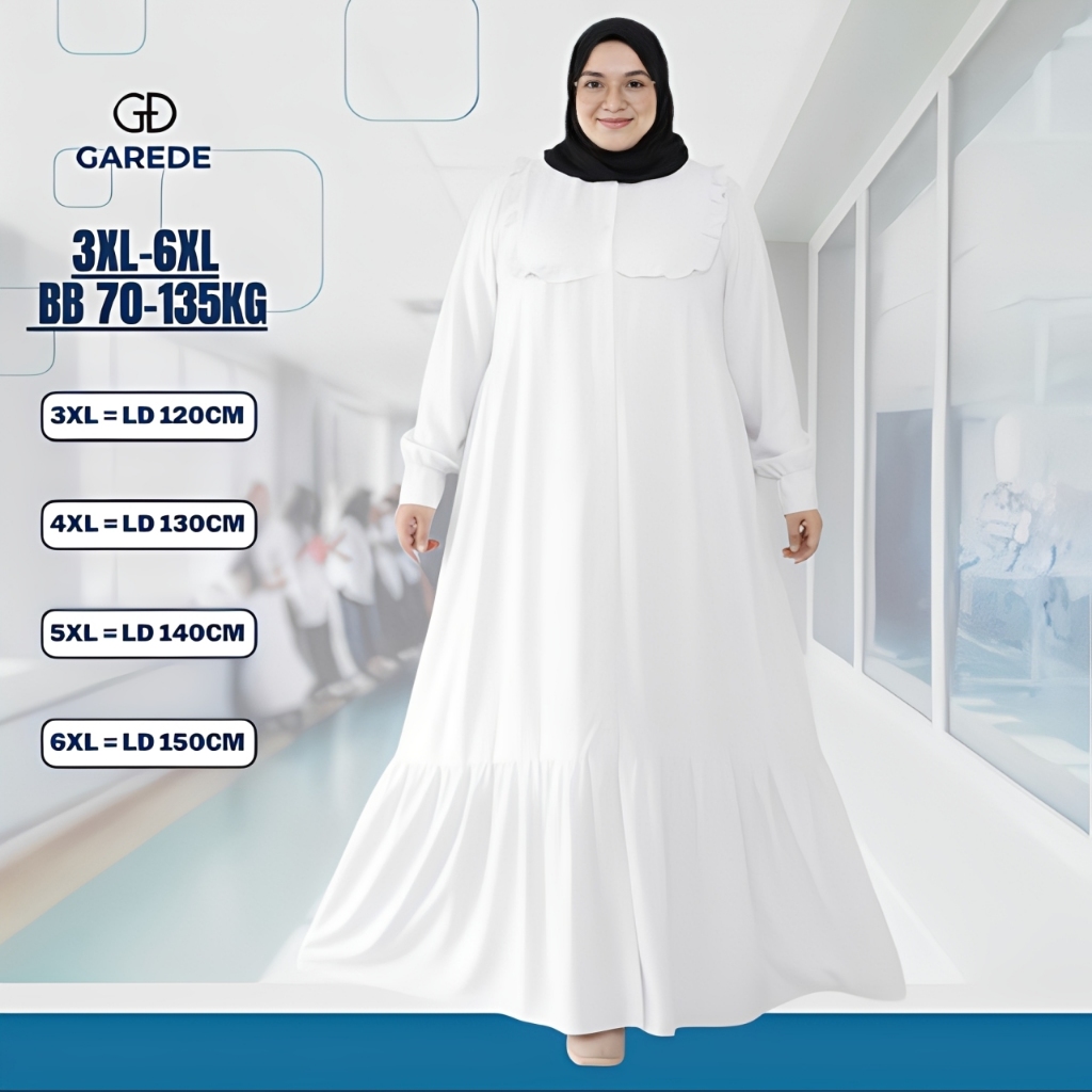Garede - Gamis Jumbo LD 120 130 140 150 Crinkle Premium Syari Terbaru Abaya Putih Mewah