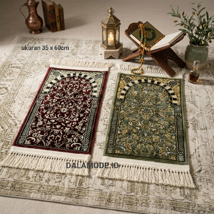 PROMO paket 5 pcs sajadah mini raudhah beludru TEBAL 35x60cm perlengkapan sholat