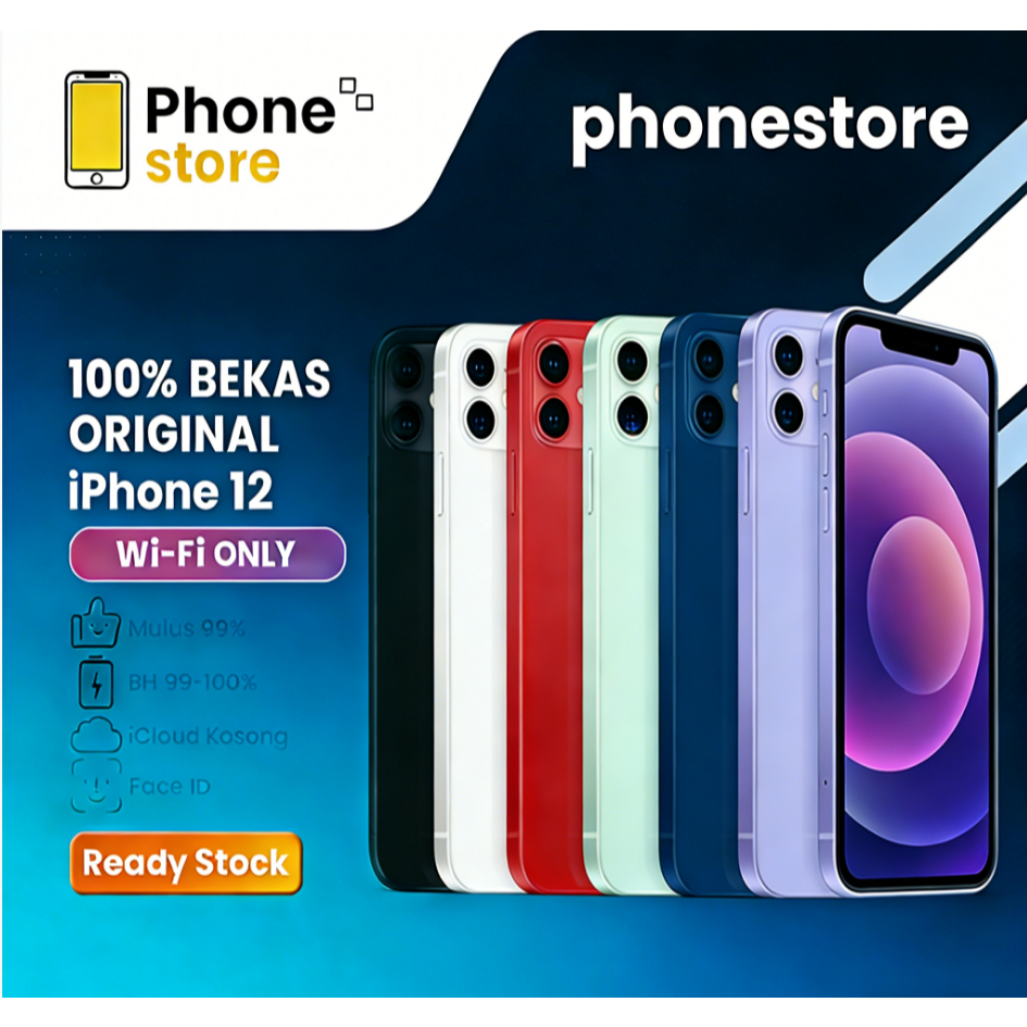 Phonestore IPhone 12 WIFI ONLY Game/Live 64GB 128GB 256GB Bekas Second Original Mulus Fullset