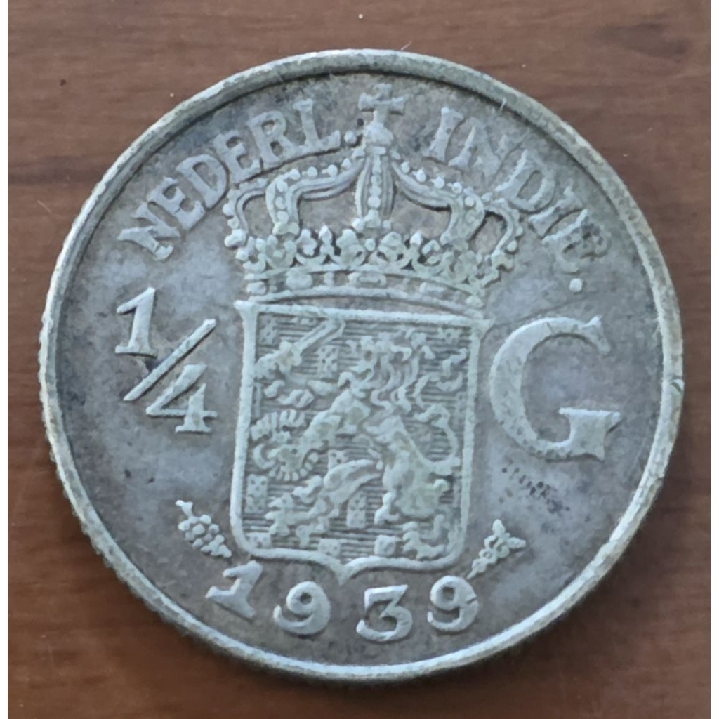 Koin Perak ¼ Gulden 1939 Wilhelmina (VF)
