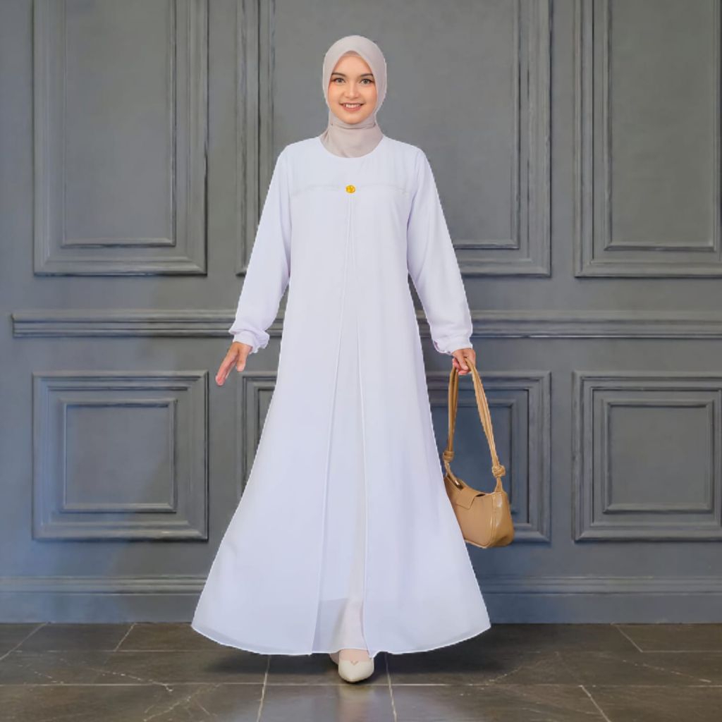 Gamis Polos Putih Bersih Elfiraza | Ceruty Babydoll Premium | Elegan Mewah