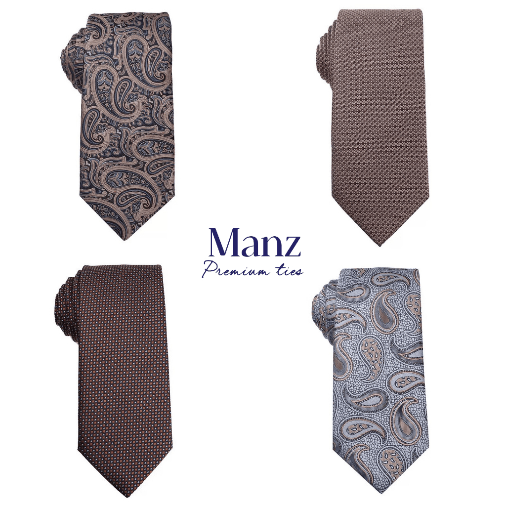 Manz Collection - Dasi panjang pria formal biru tua navy biru muda coklat bermotif batik premium