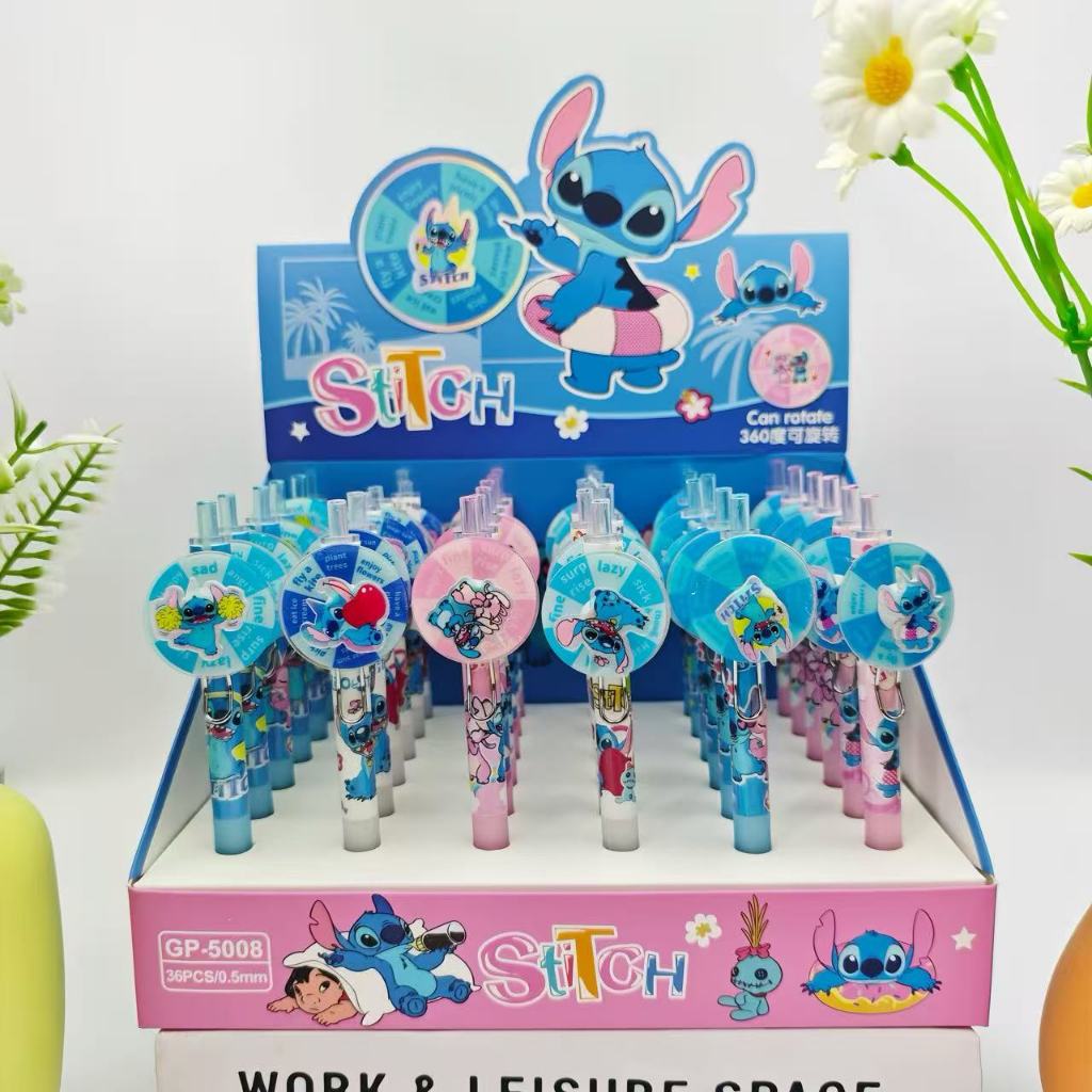 Pena Gel 0.5mm STITCH Lucu Desain Putar Piringan Warna Alat Tulis Sekolah ATK Murah