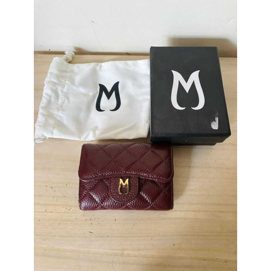 MOOIJ genuine leather kulit asli dompet kartu merah maroon marun mewah like new