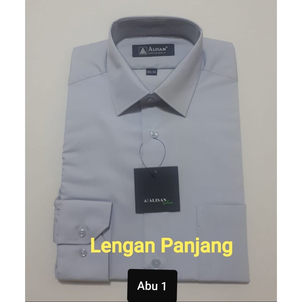 Alisan Kemeja Pria Polos Abu 1 ( Abu Muda ) Original Reguler Lengan Panjang