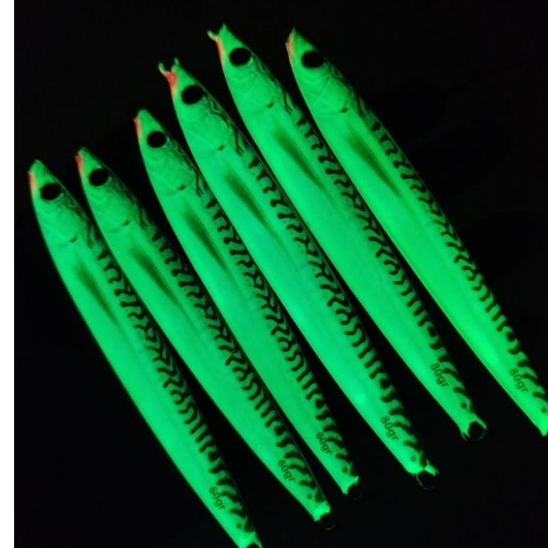 Metal Jig AZL 3D Motif Macarel  40 60 80 100 gram Glow in the dark 3D UV UV Effect plus assist GID