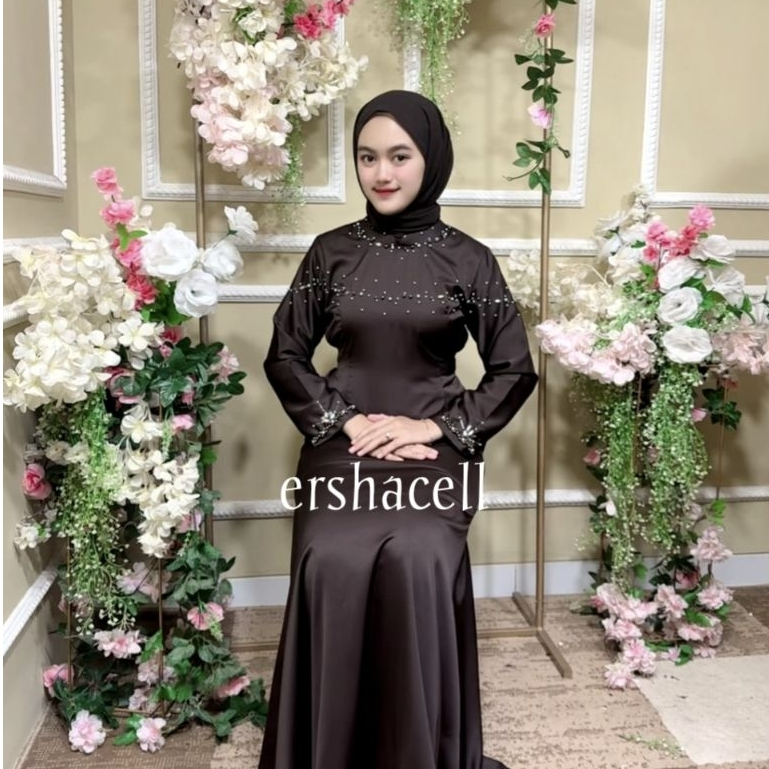 gaun Rania bahan maxmara silk model simple cocok untuk kondangan pesta pernikahan