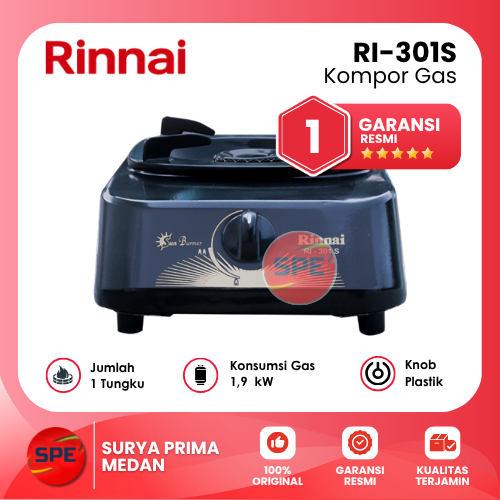 KOMPOR GAS 1 TUNGKU RINNAI RI-301S / RI301S GARANSI RESMI (MEDAN)