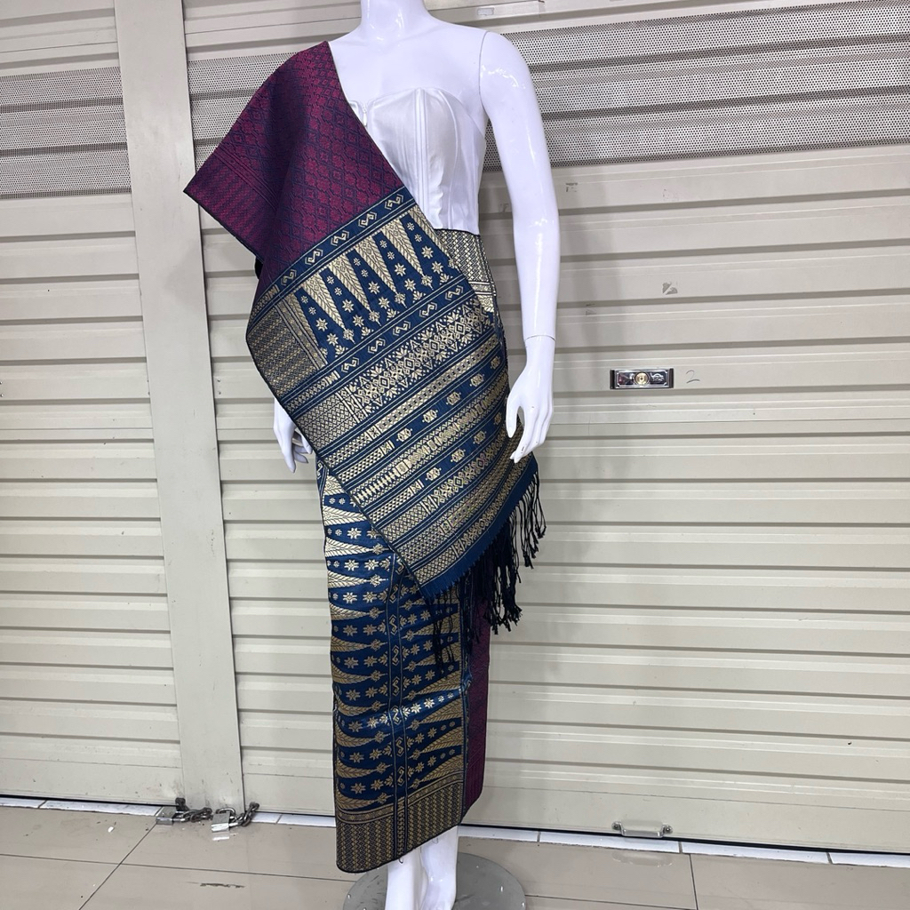 Set Songket Tumtuman Tanpa Sambung + Selendang Warna Pink Biru | Benang Bembet Premium Elegan