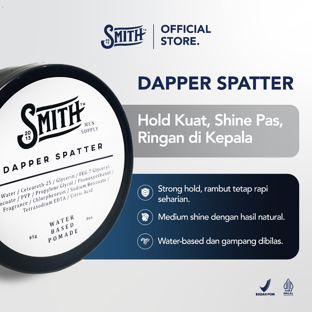 Smith Men Supply - Pomade Water Based Dapper Spatter 85gr | Pomade Rambut Pria | Minyak Rambut Pria 