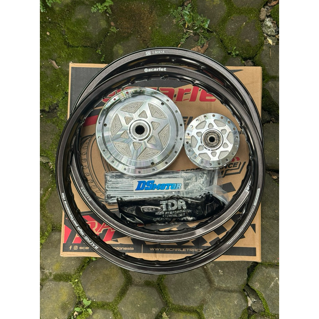 velg wheelset JARI JARI RING14 MIO SCARLET TROMOL CUSTOM SLIM VELK SCARLET UKURAN 140 160 R14 RUJI T
