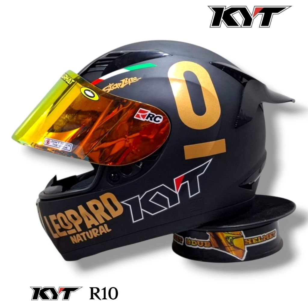 Helm KYT R10 White leopard paket ganteng original KYT