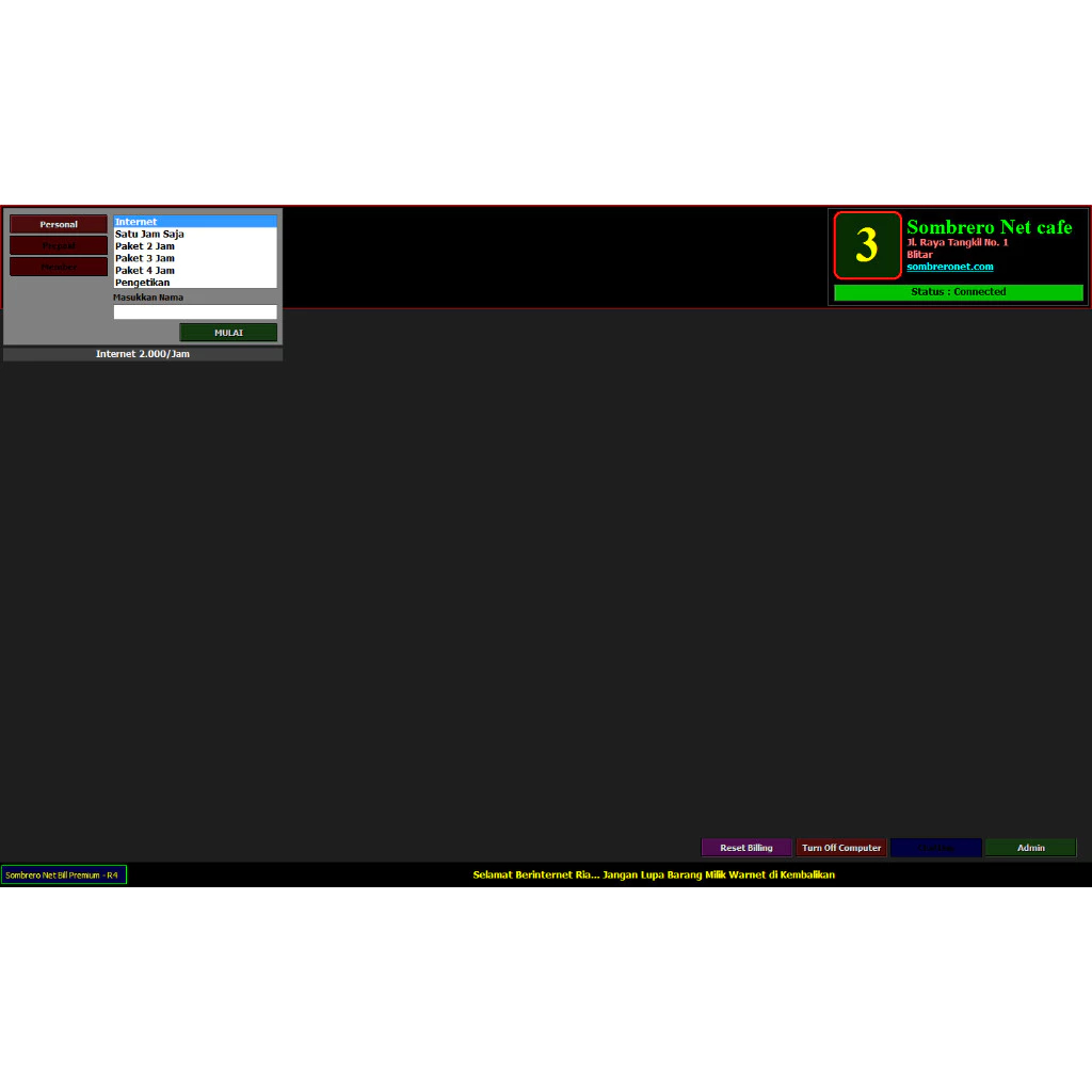 Software Aplikasi billing warnet Sombrero Net Bill Premium R4