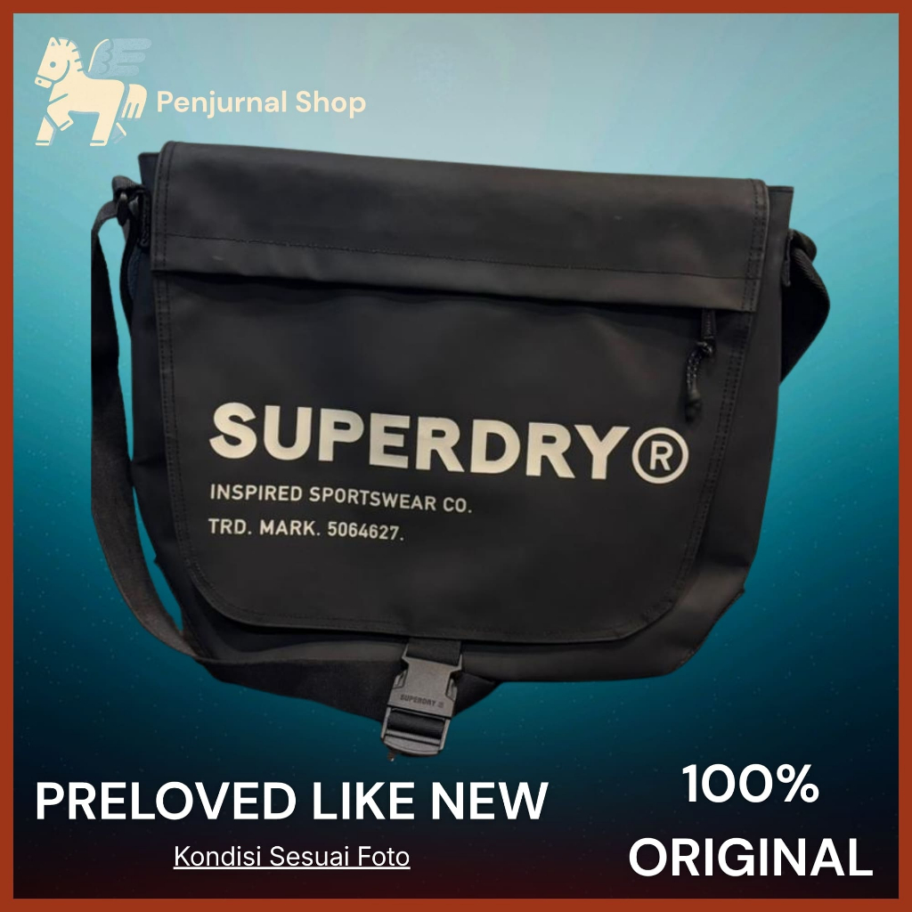 SUPERDRY Shoulder Messenger Bag Black | Original Waterproof SUPERDRY LEATHER Multifungsi