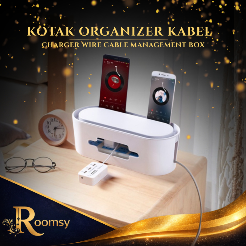 Organizer Kabel Cable Management Box Desktop Charger Tempat Stop Kontak Penutup Colokan Listrik Rapi