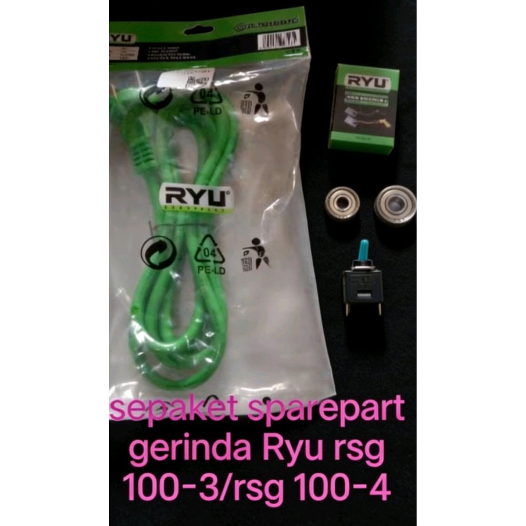 paket kabel Ryu+bearing armature+saklar+carbon brush gerinda Ryu rsg 100-3