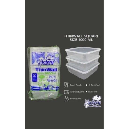 KOTAK THINWALL 1000ML SQUARE BRAND RANDOM 1000ML THINWALL SQUARE TUTUP DATAR ANEKA UKURAN THINWALL S