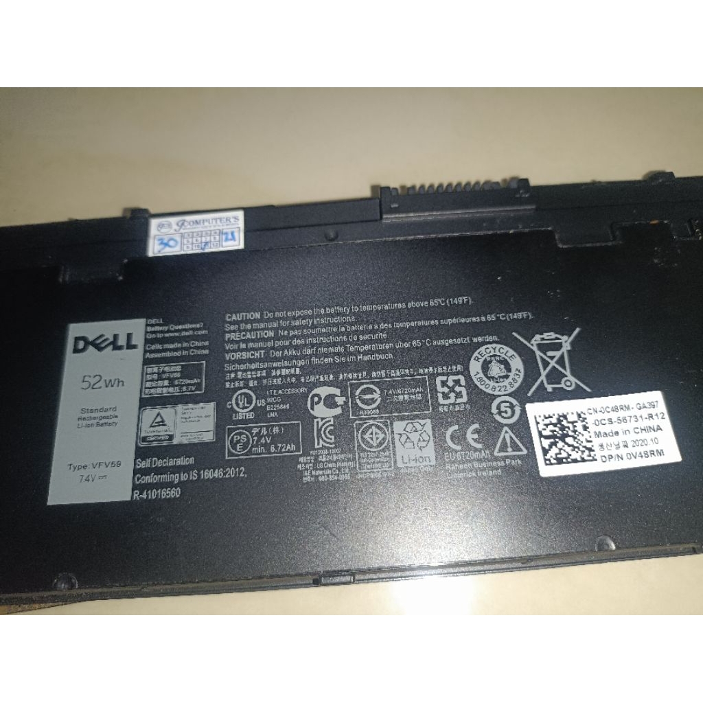 Baterai laptop dell latitude 7240 e7240 normal awet