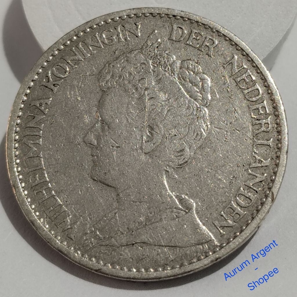 WILH1G-58.. 1 PC KOIN PERAK KUNO ASLI 1 GULDEN WILHELMINA TH 1913.  -- SILVER COIN --
