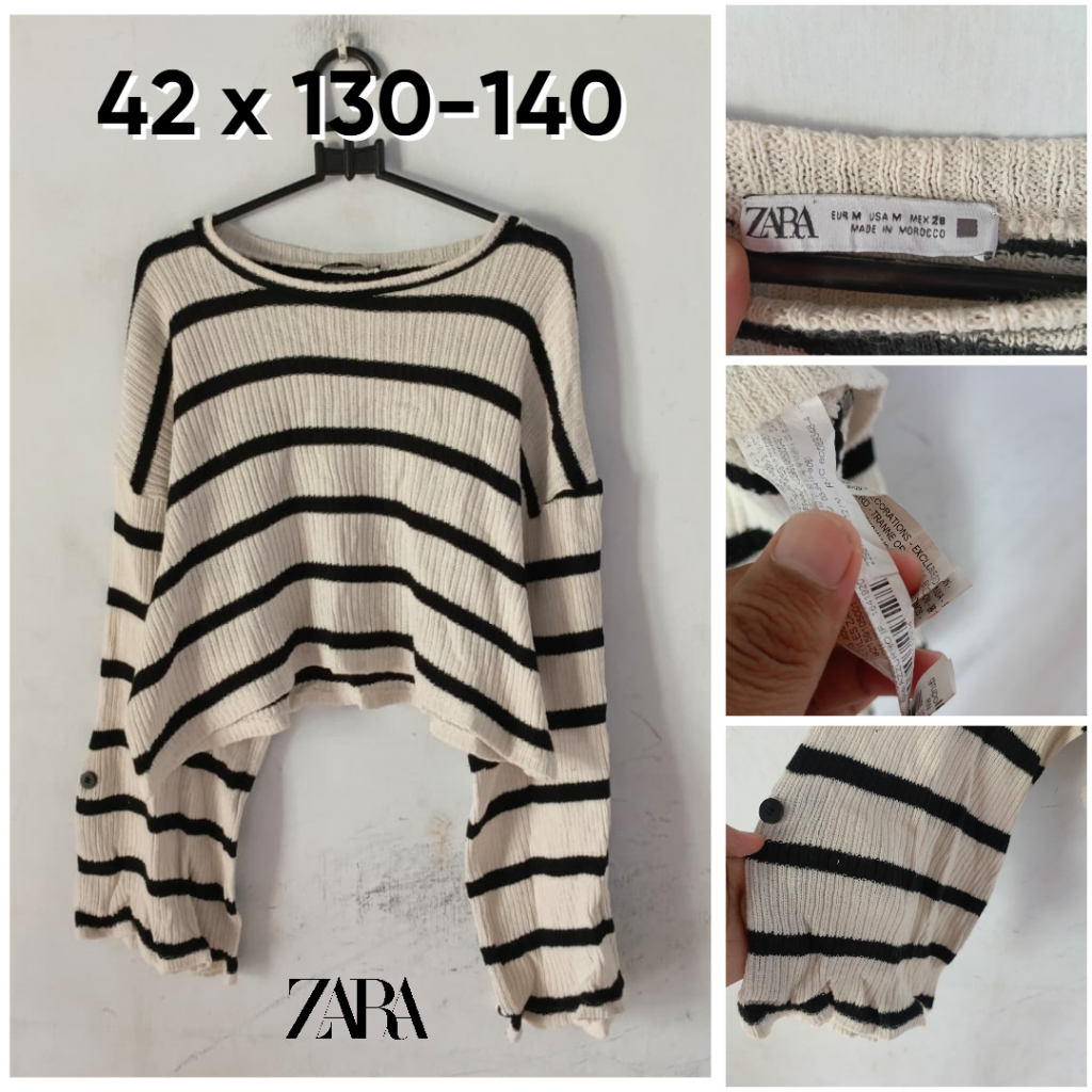 Sweater Crop ZARA Coklat Susu Salur Size M Wanita Knit Outer Atasan KL377
