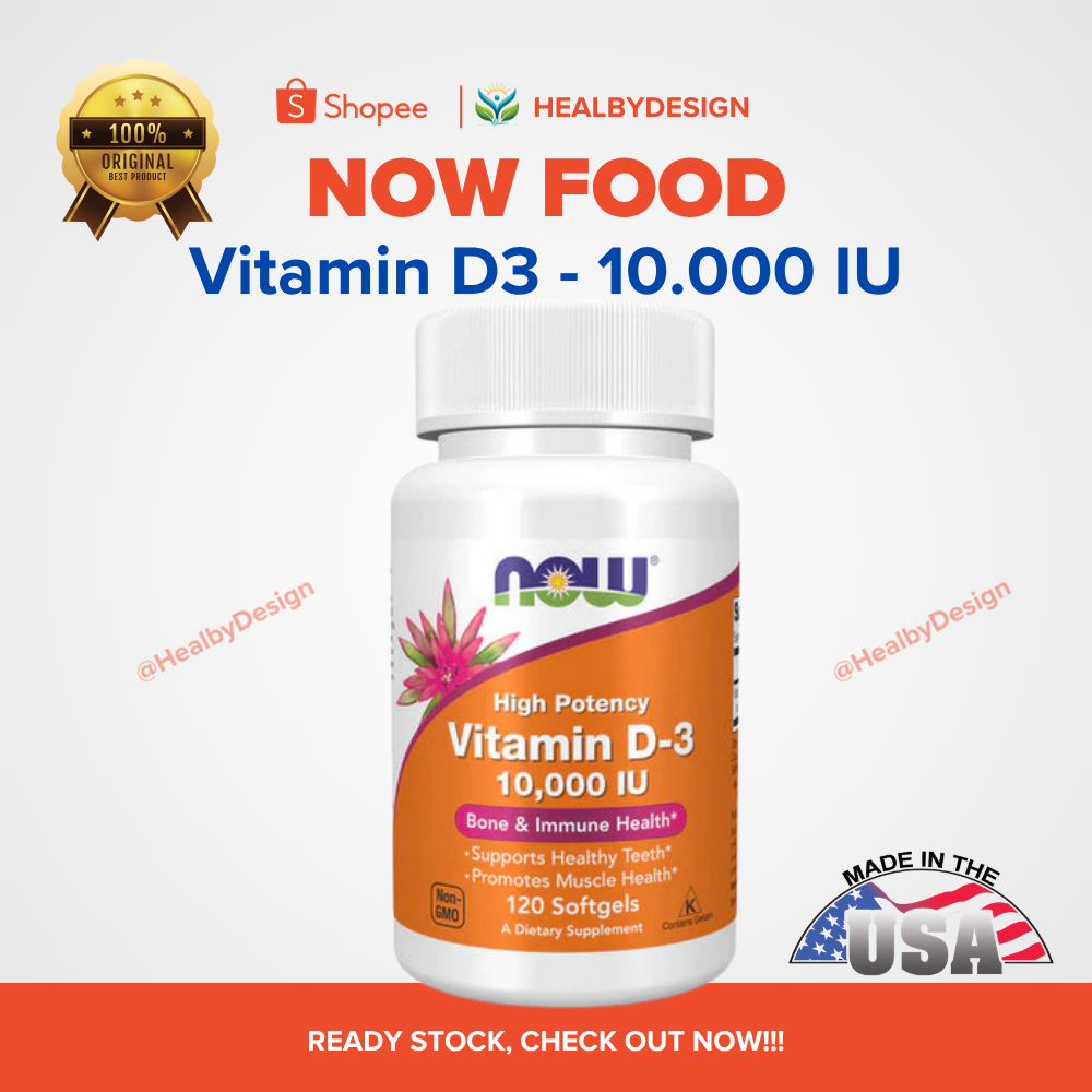 Now Foods Vitamin D3 10000 IU 120 Softgels Original USA - Suplemen Vitamin D-3 High Potency - Keseha