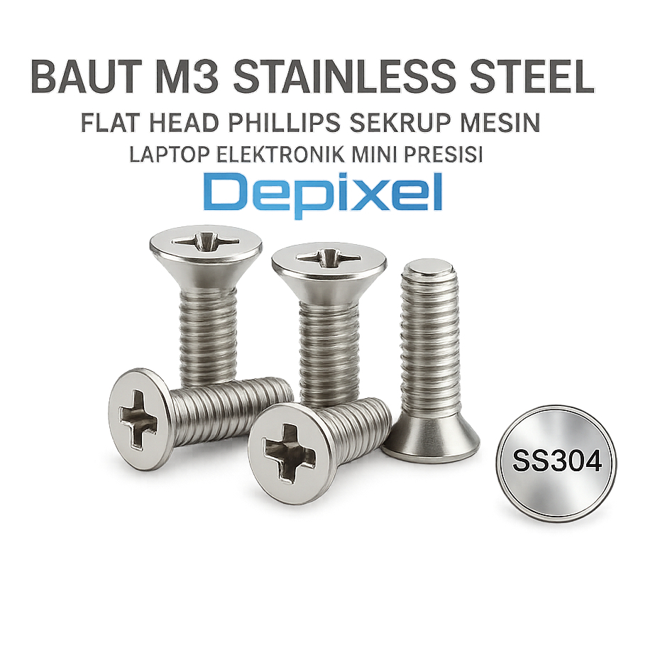 Baut M3 Flat Head Stainless Stell Philip