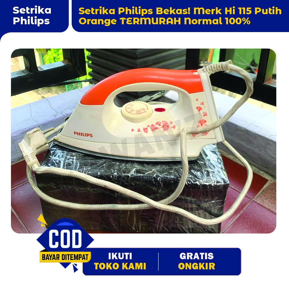 PHILIPS Setrika Bekas Hi 115 350W Anti Lengket Stainless Steel Putih 25.5x11.1x12.8cm