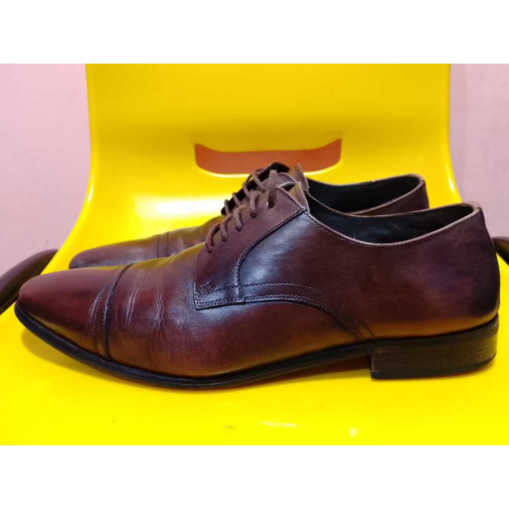 ARDEN TEAL Leather Caleta Straight Cap Chestnut Derby Sepatu Formal Pria AUTHENTIC